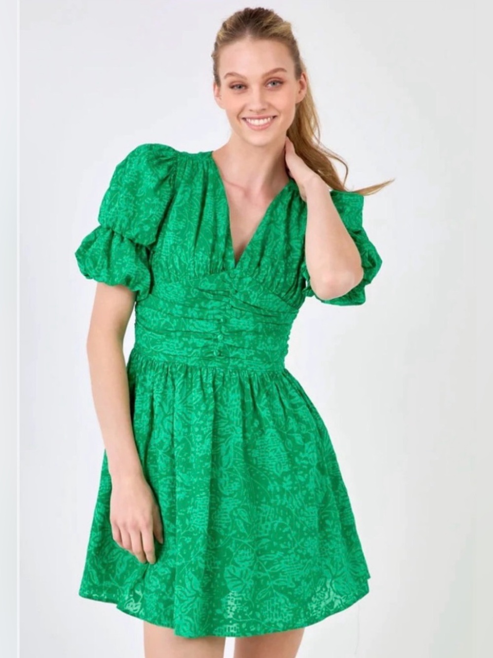 Endless Rose Green Puff Sleeve Mini Dress